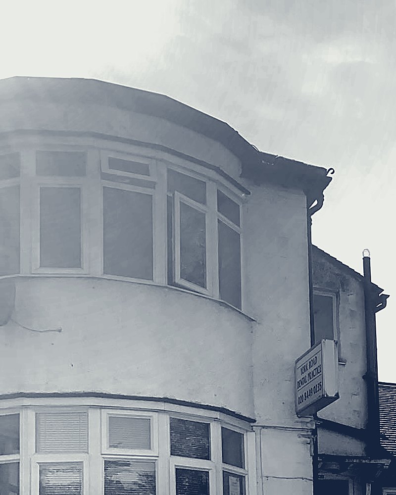 The curved bay window of the practice, a 1930s house on York Road.